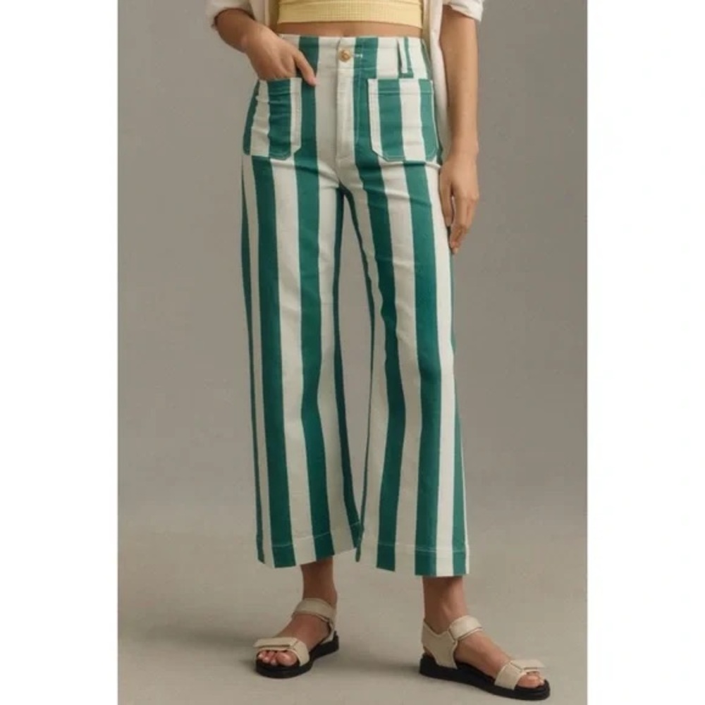 Colette by Maeve Wide Leg Cropped Jeans Green Stripe 30P